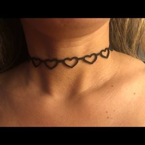Heart choker necklace black hearts pattern